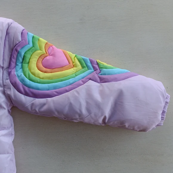 Lola + The Boys Rainbow Pastel Heart Puffer Jacket / Size 8 - Picture 12 of 17
